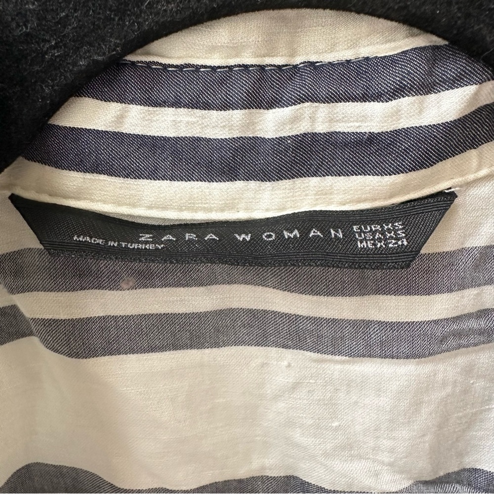 ZARA blue white striped linen blend shirt maxi dress womens XS missing belt ! - Picture 5 of 7
